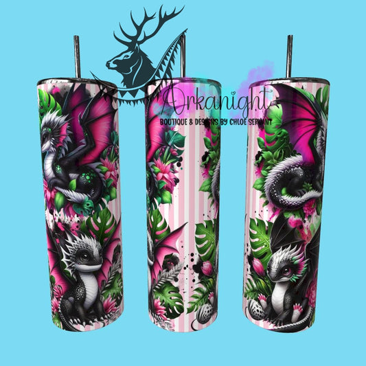 Gourde sur commande - Collection Monstera & Bébé Dragon - Noir, Blanc & Rose