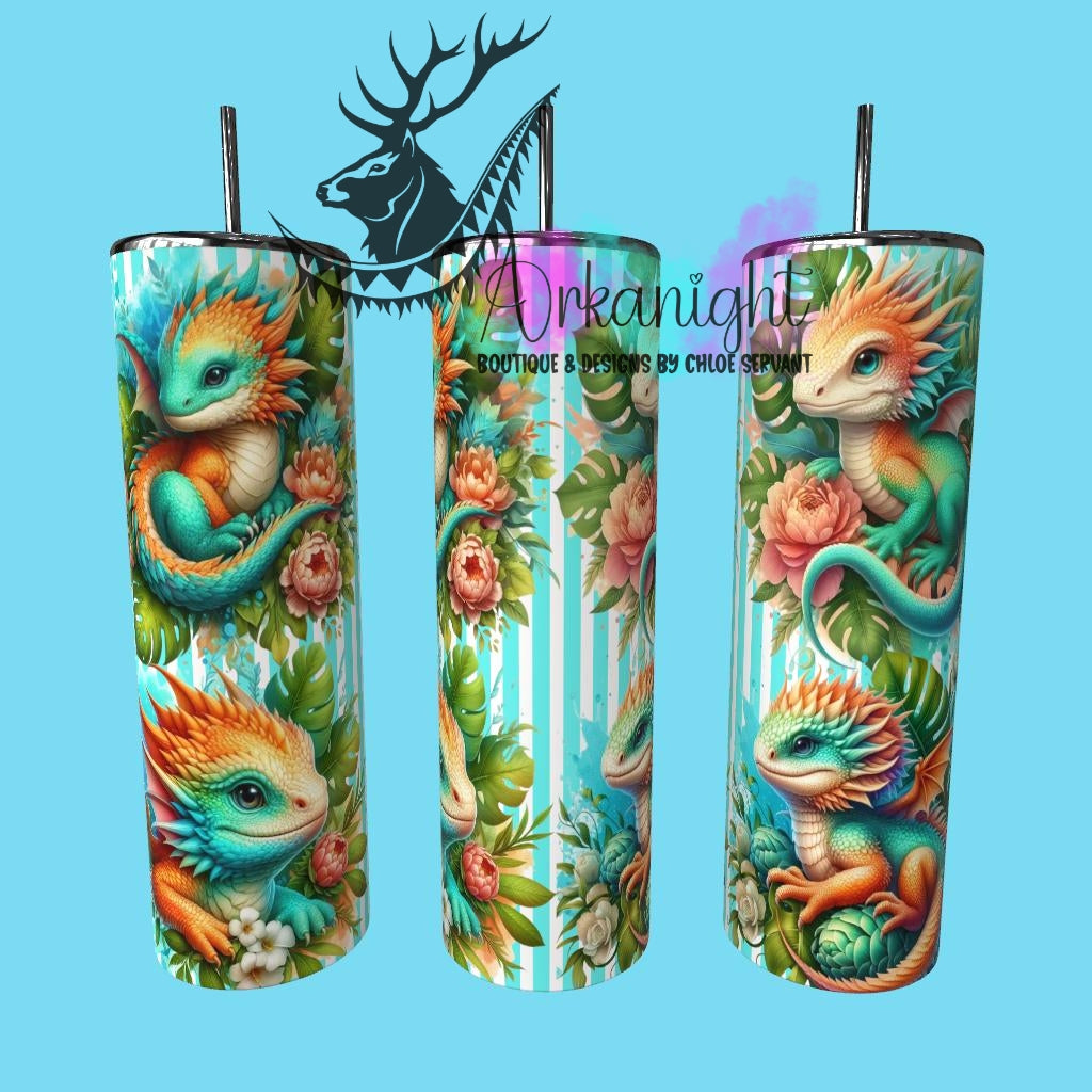 Gourde sur commande - Collection Monstera & Bébé Dragon - Turquoise & Pêche