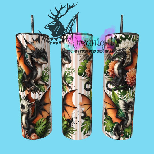 Gourde sur commande - Collection Monstera & Bébé Dragon - Noir, Pêche & Blanc