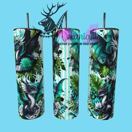 Gourde sur commande - Collection Monstera & Bébé Dragon - Noir, Turquoise & Blanc