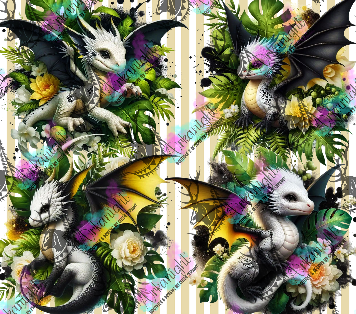 Numérique - Collection Monstera & Bébé Dragon- Noir, Blanc & Jaune