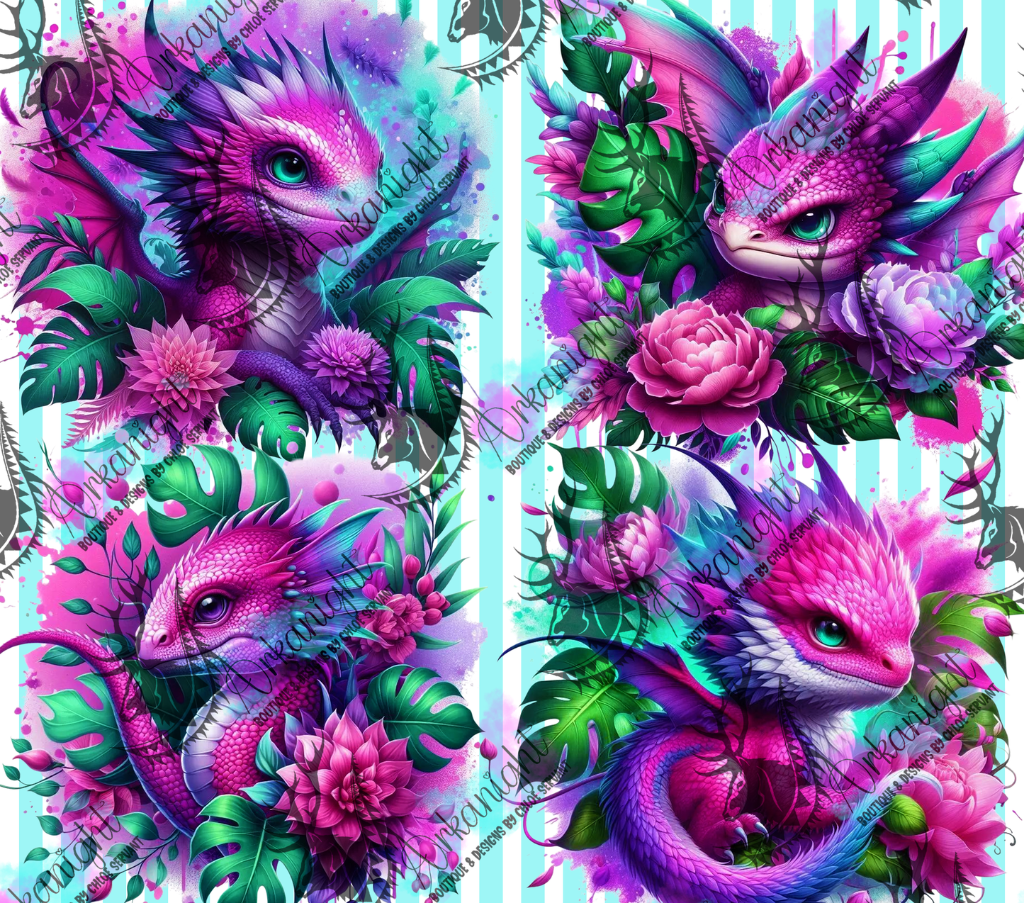 Numérique - Collection Monstera & Bébé Dragon- Rose, Mauve & Turquoise