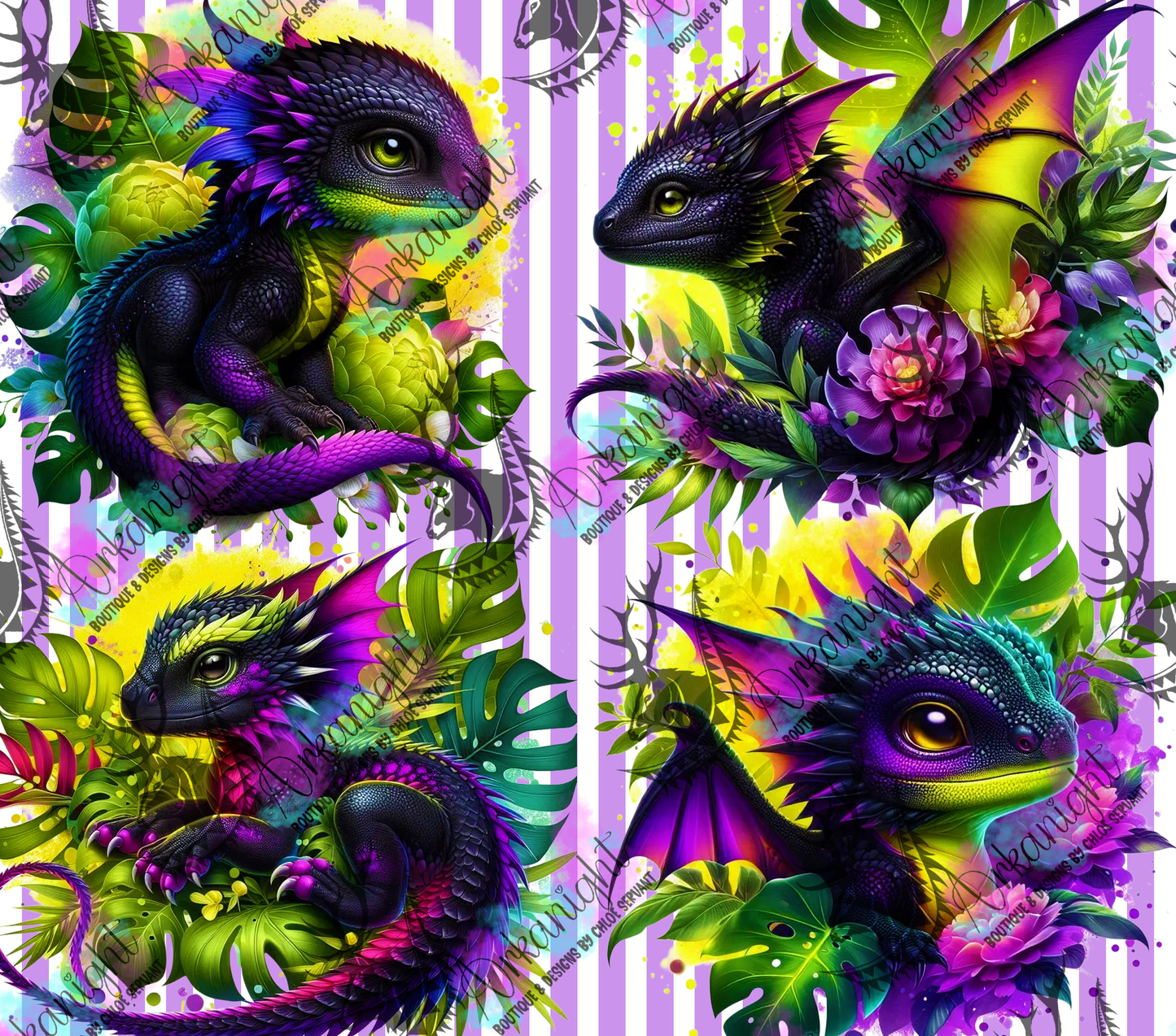 Numérique - Collection Monstera & Bébé Dragon- Noir, Mauve & Jaune