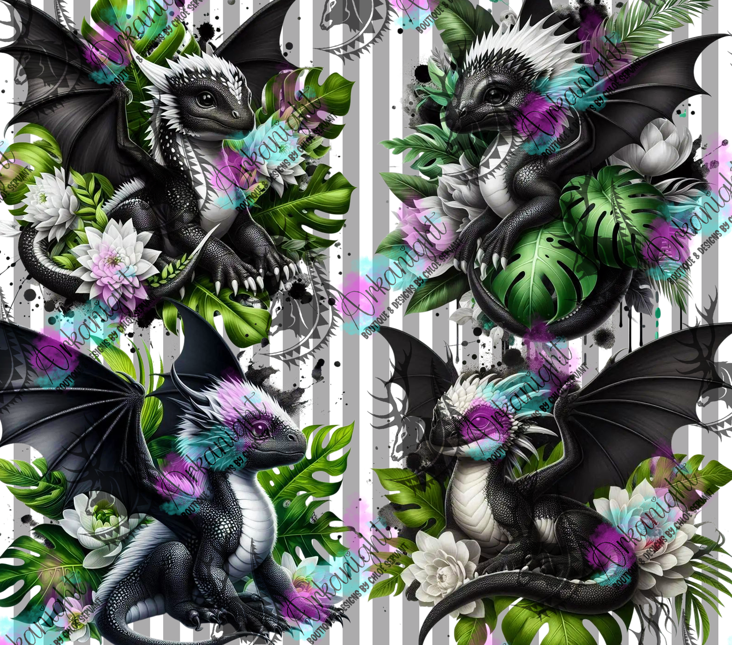 Numérique - Collection Monstera & Bébé Dragon- Blanc & Noir