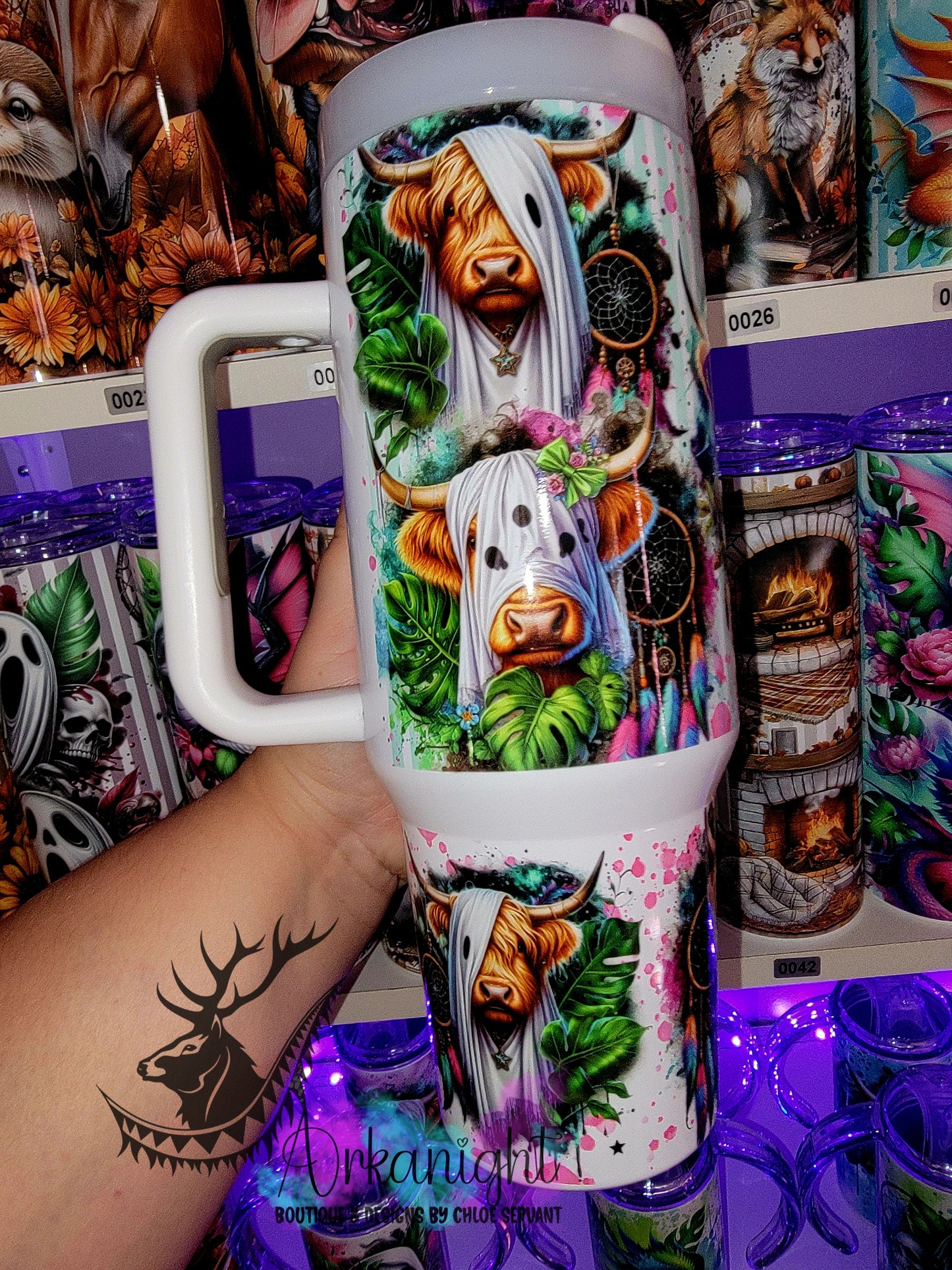 Gourde 40 oz sur commande - Collection Monstera & Halloween 2025 - Vaches Fantôme