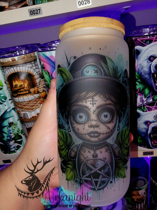 Verre en vitre givré 16oz & Couvercle en Bambou - Voodo Boy