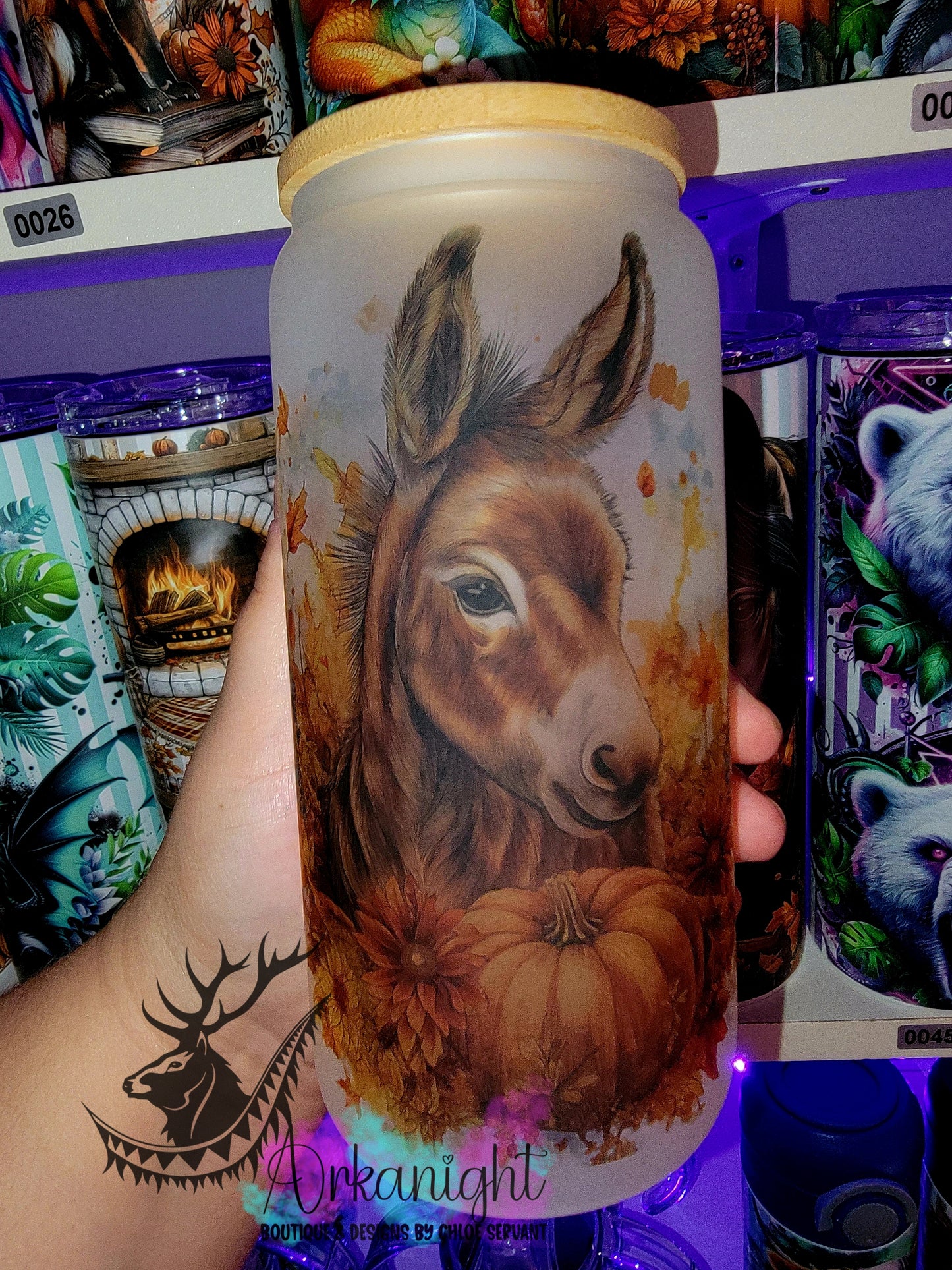 Verre en vitre givré 16oz & Couvercle en Bambou - Âne D'automne