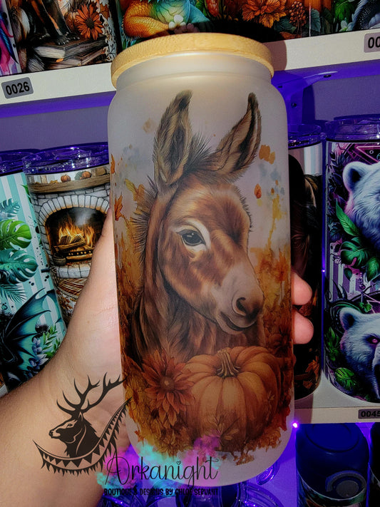 Verre en vitre givré 16oz & Couvercle en Bambou - Âne D'automne