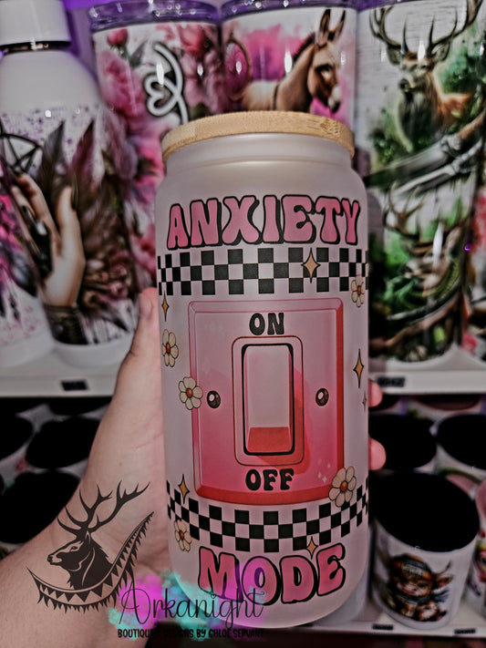 Verre en vitre givré 16oz & Couvercle en Bambou - Anxiety On/Off