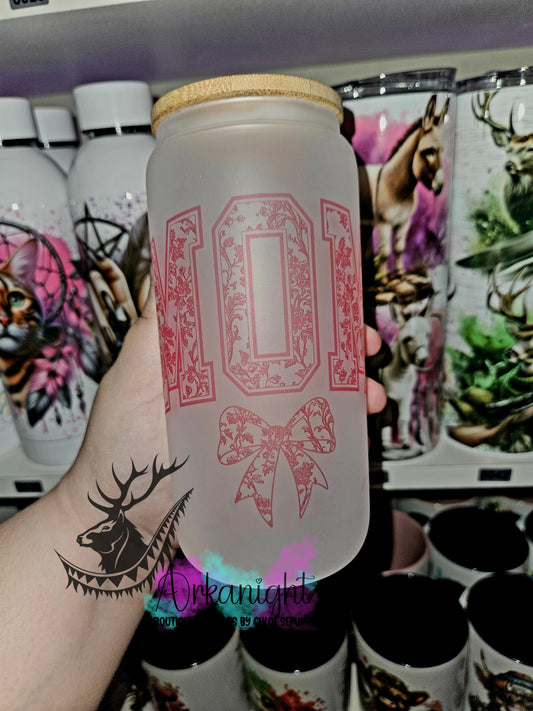 Verre en vitre givré 16oz & Couvercle en Bambou - Mom Rose