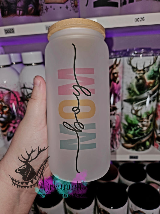 Verre en vitre givré 16oz & Couvercle en Bambou - Boy Mom 2