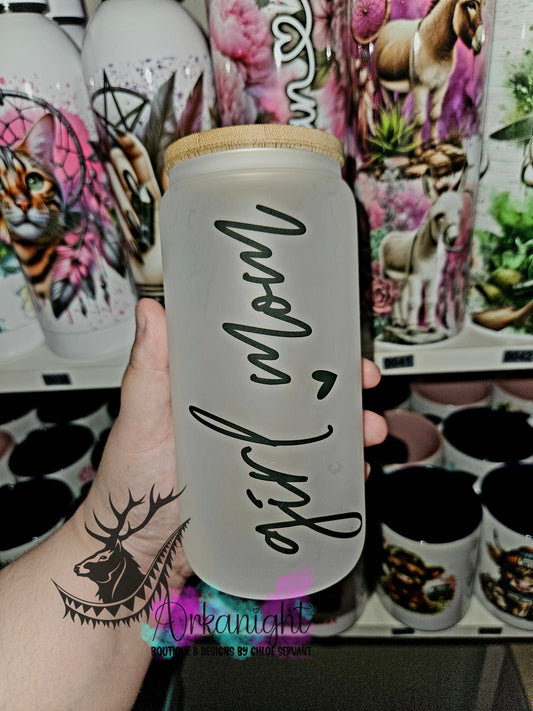 Verre en vitre givré 16oz & Couvercle en Bambou - Girl Mom