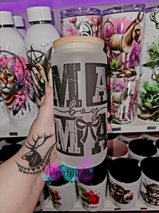 Verre en vitre givré 16oz & Couvercle en Bambou - Boy Mama