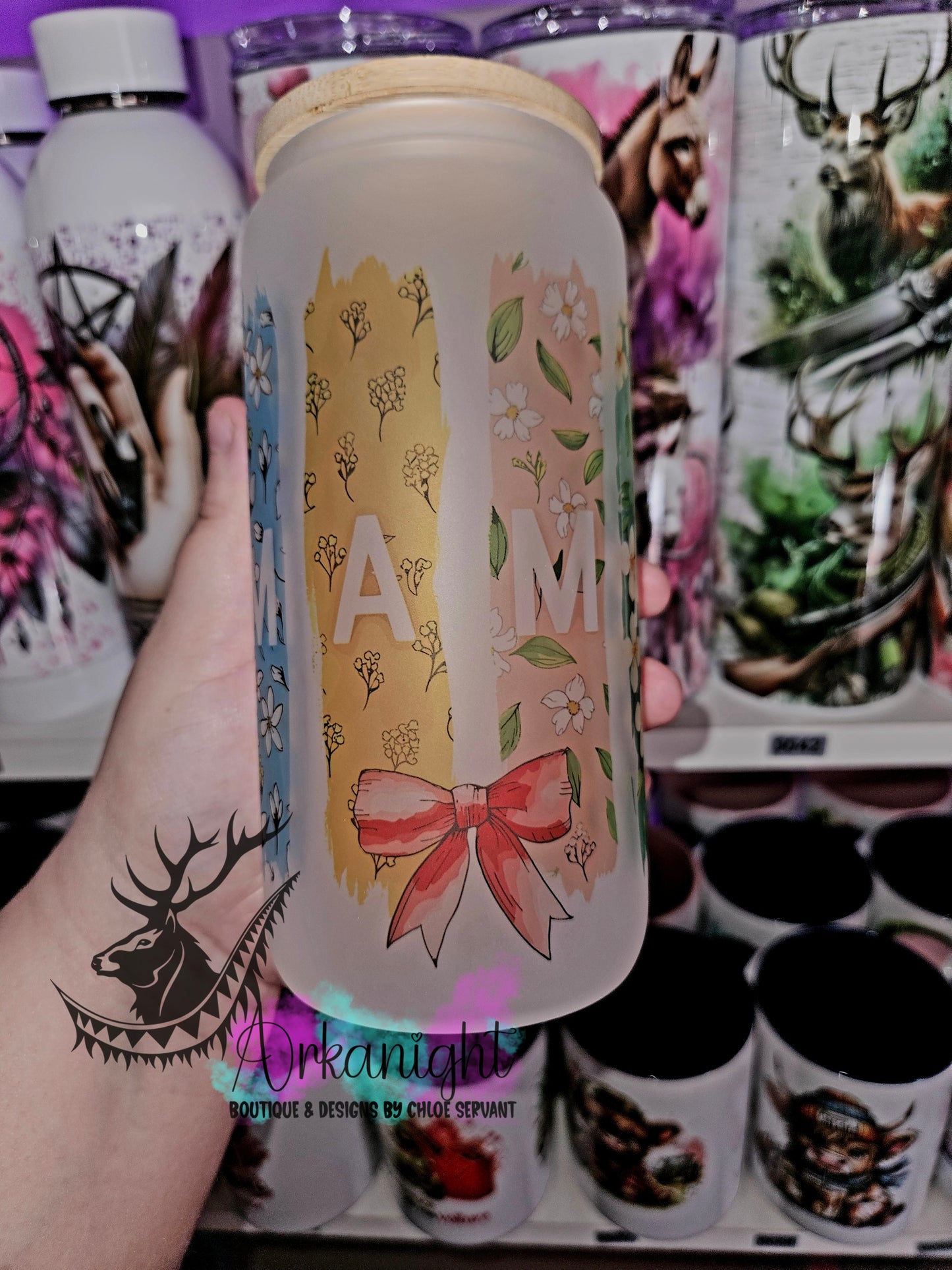 Verre en vitre givré 16oz & Couvercle en Bambou - Mama