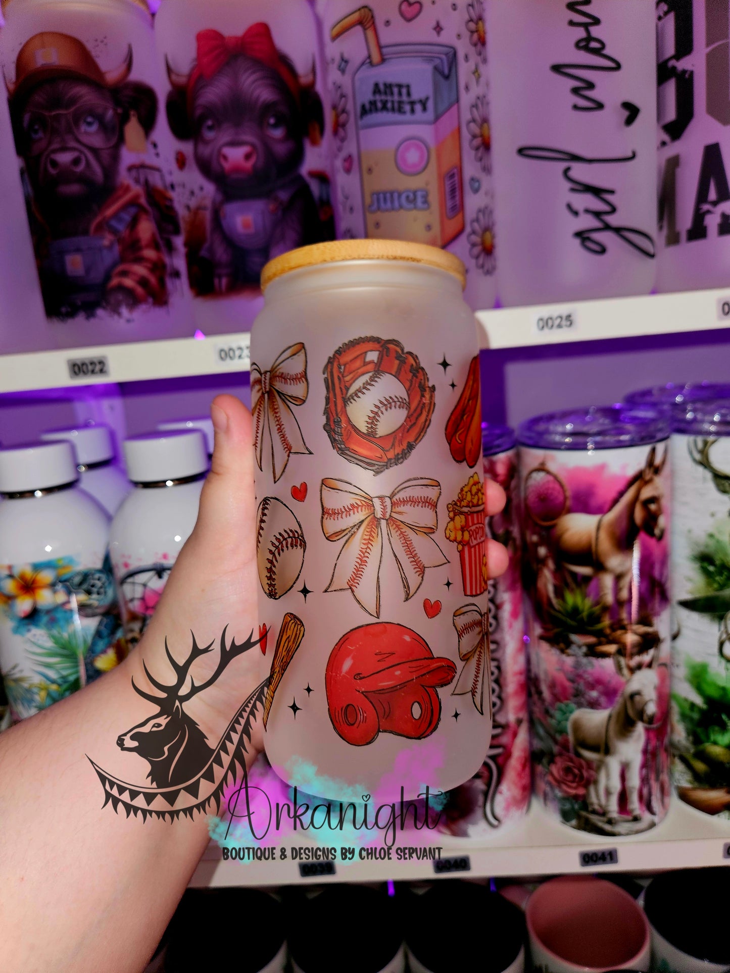 Verre en vitre givré 16oz & Couvercle en Bambou - Baseball