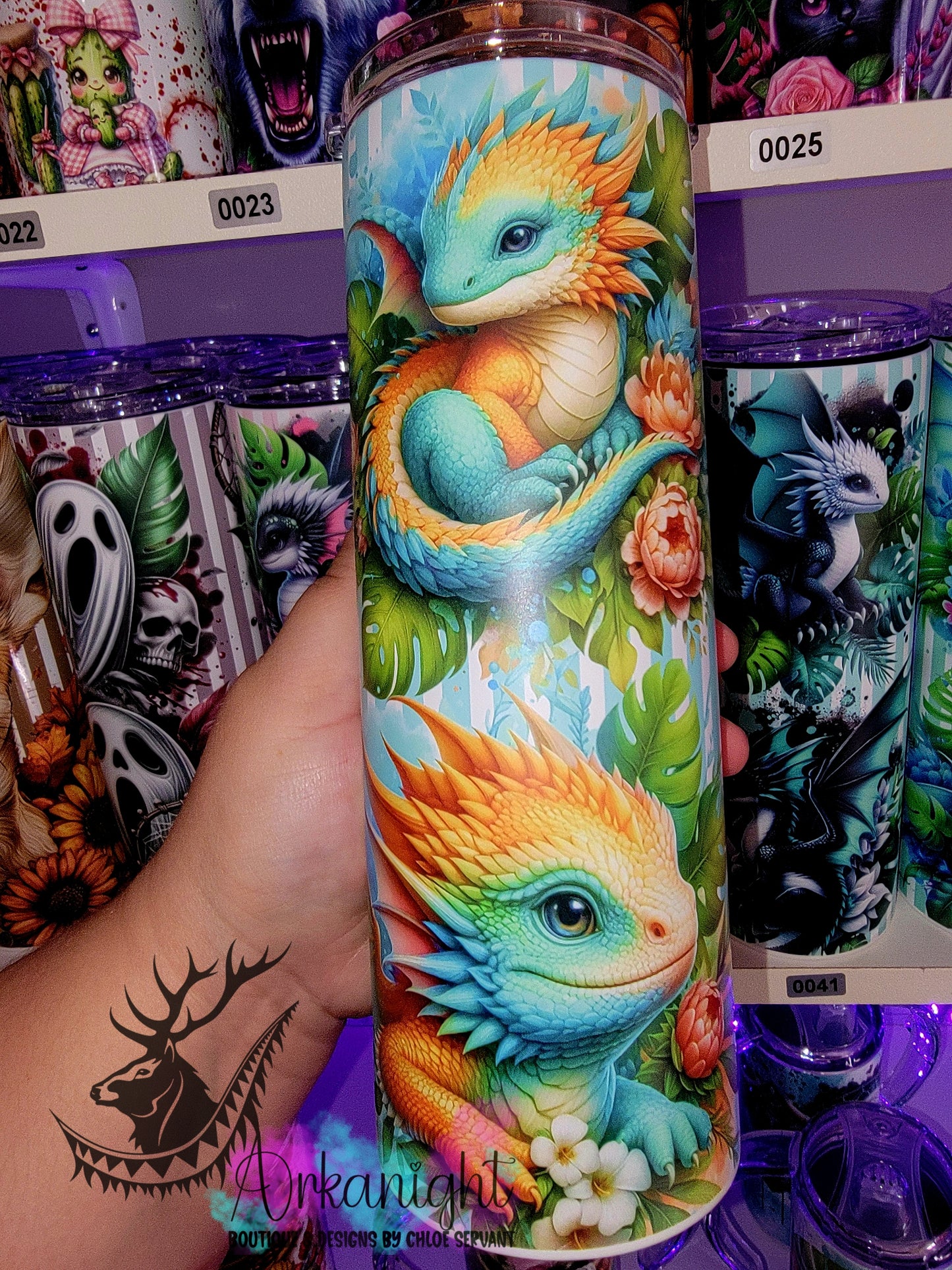 Gourde sur commande - Collection Monstera & Bébé Dragon - Turquoise & Pêche