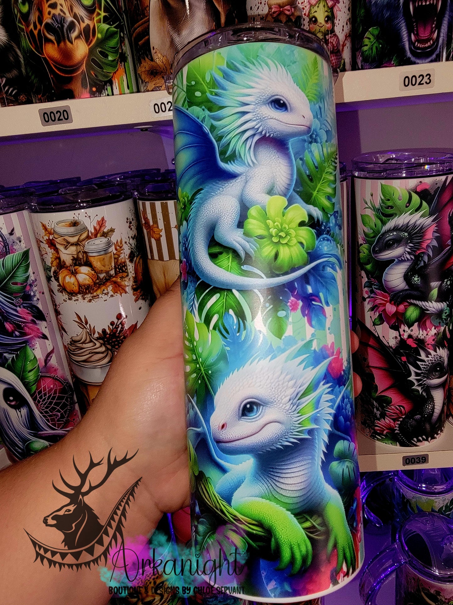 Gourde sur commande - Collection Monstera & Bébé Dragon - Blanc, Bleu & Vert