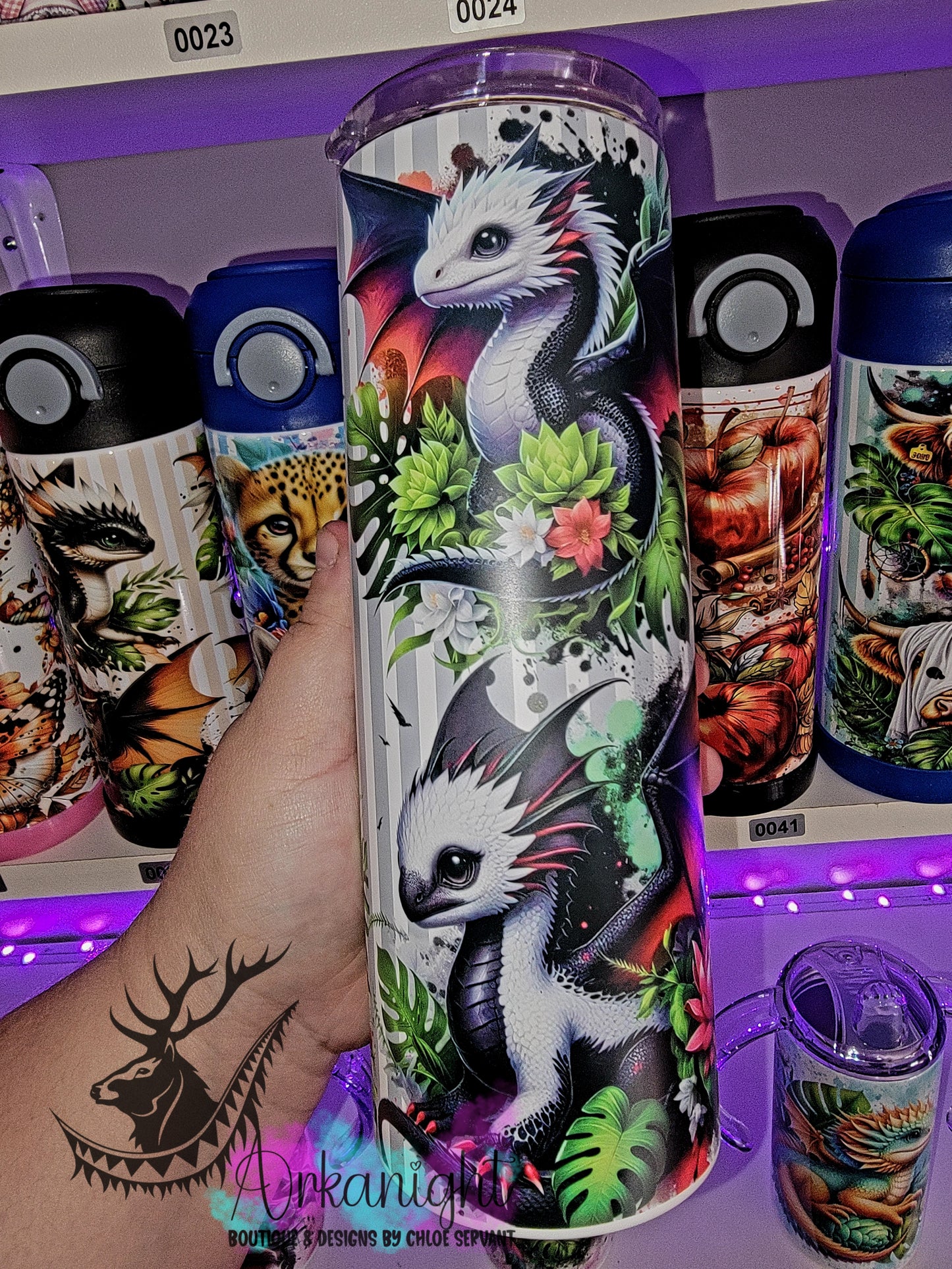 Gourde sur commande - Collection Monstera & Bébé Dragon - Noir, Blanc & Rouge