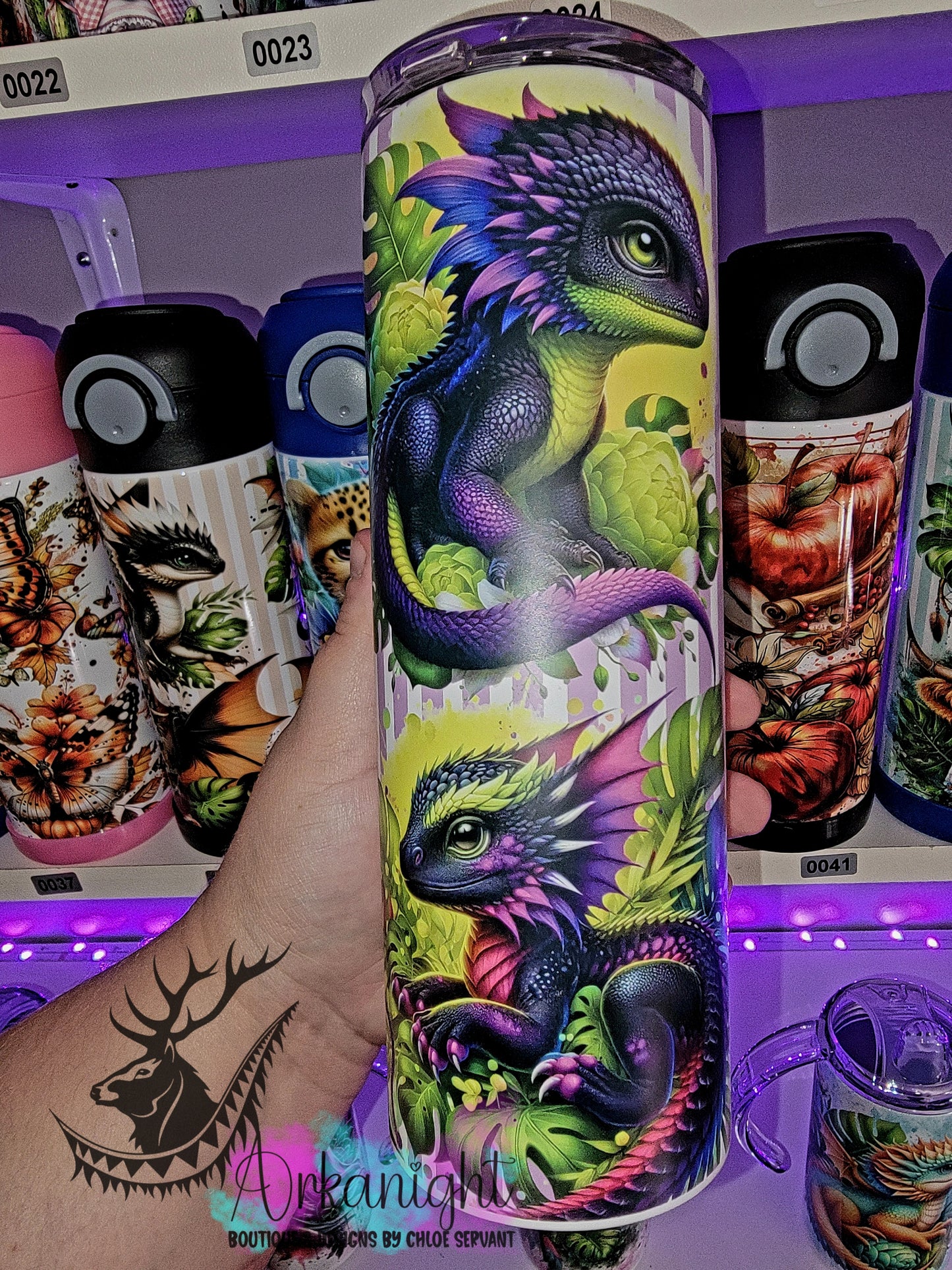 Gourde sur commande - Collection Monstera & Bébé Dragon - Noir, Mauve, Fushia & Jaune