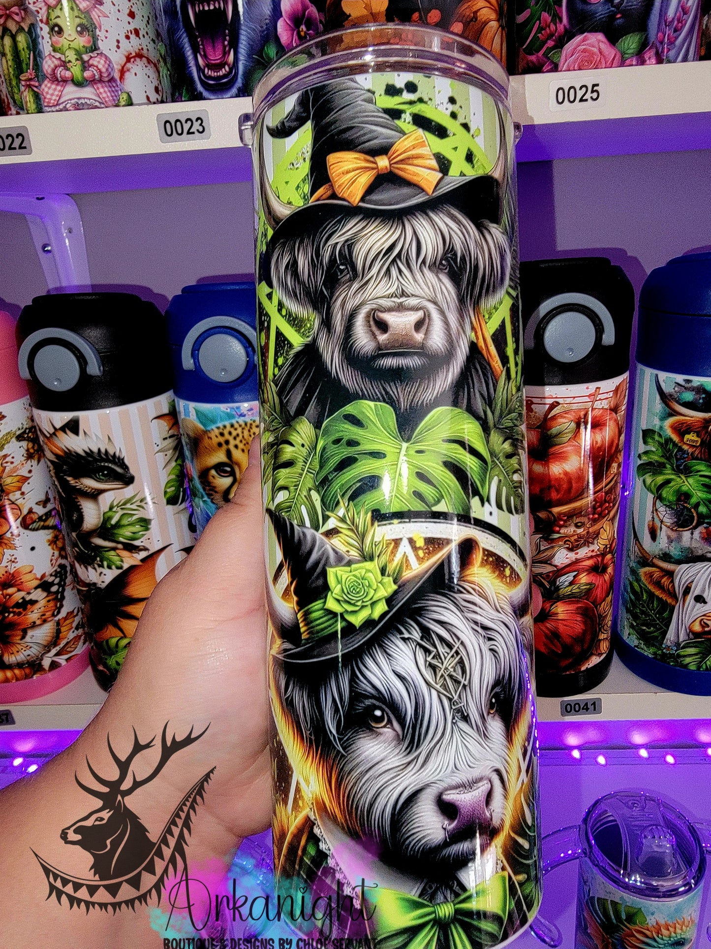 Gourde sur commande - Collection Monstera & Halloween 2025 - Green Witch Highland Cow