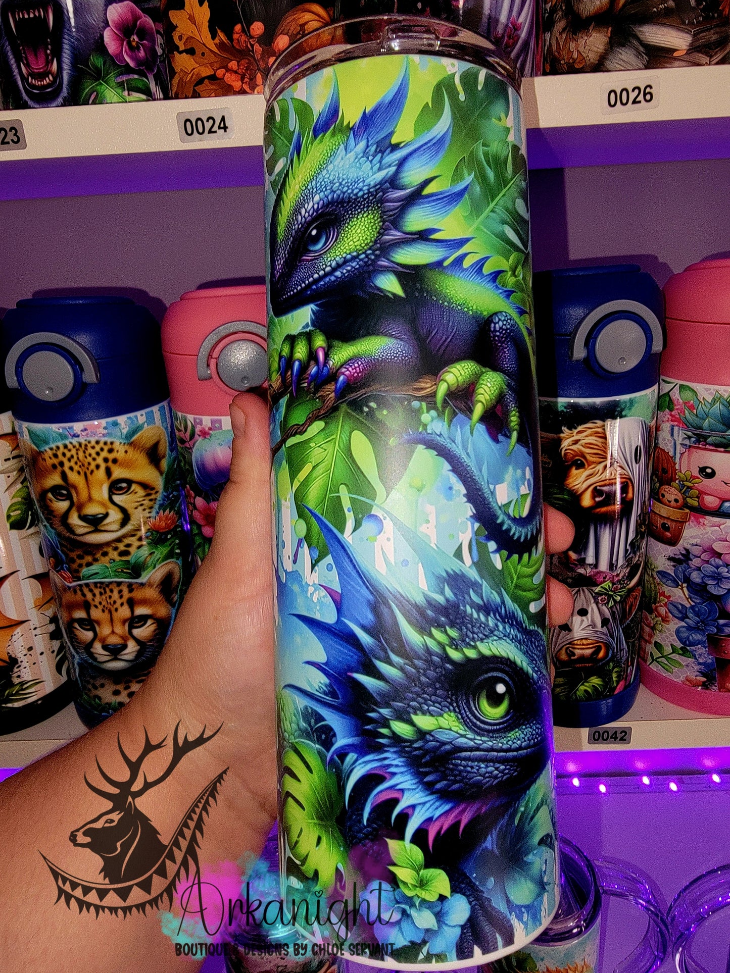 Gourde sur commande - Collection Monstera & Bébé Dragon - Noir, Bleu & Vert