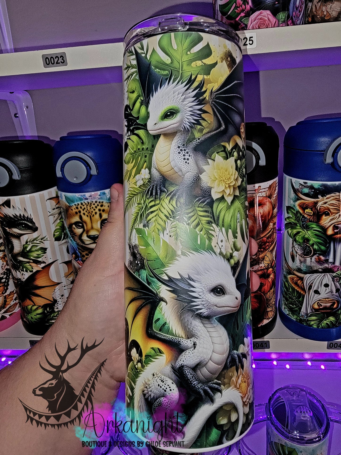 Gourde sur commande - Collection Monstera & Bébé Dragon - Blanc, Jaune & Noir