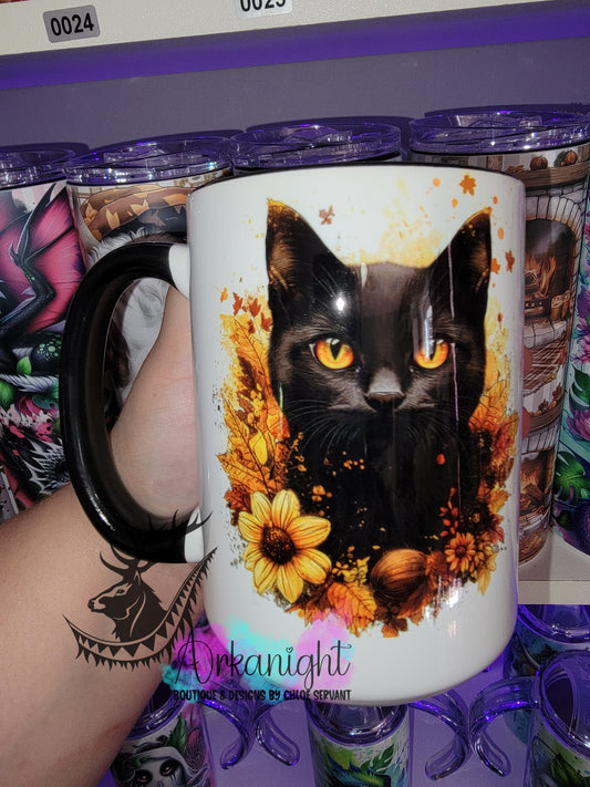 Tasse en céramique sur commande - Collection Automne - Chat Noir