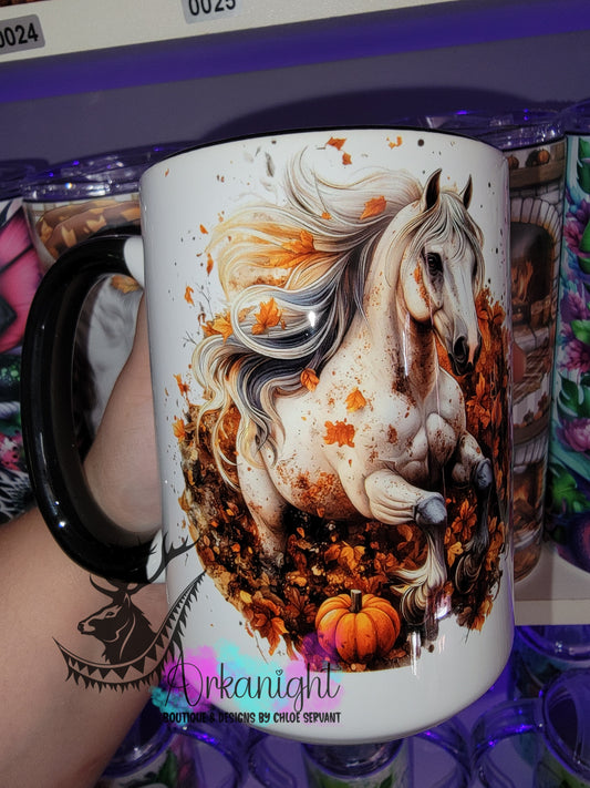 Tasse en céramique sur commande - Collection Automne - Cheval Gris