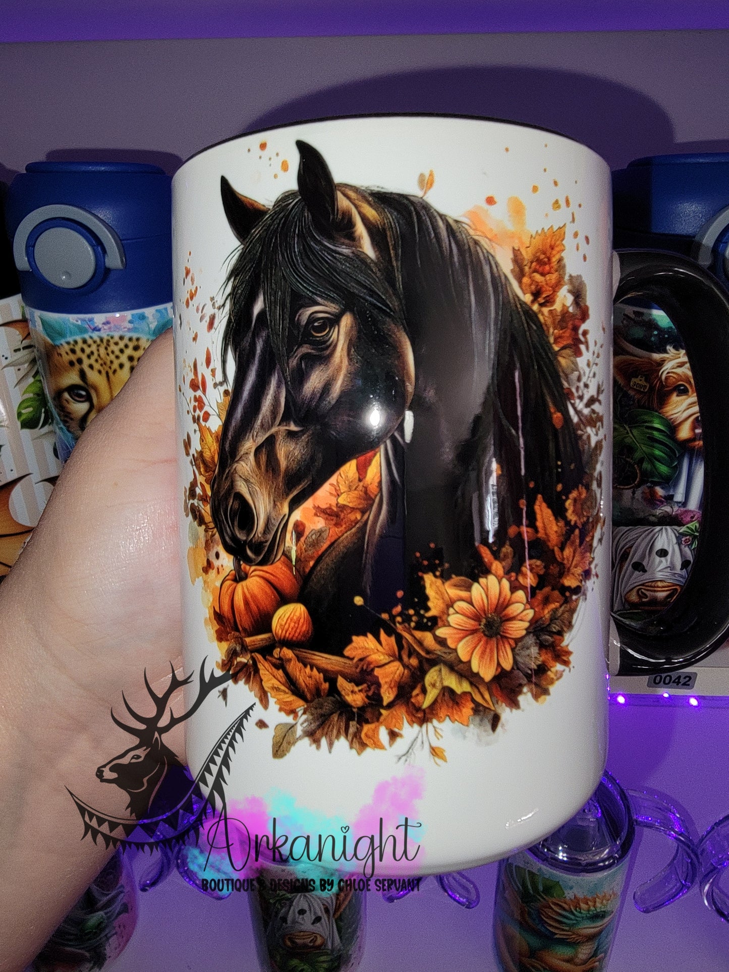 Tasse en céramique sur commande - Collection Automne - Cheval Noir/Brun