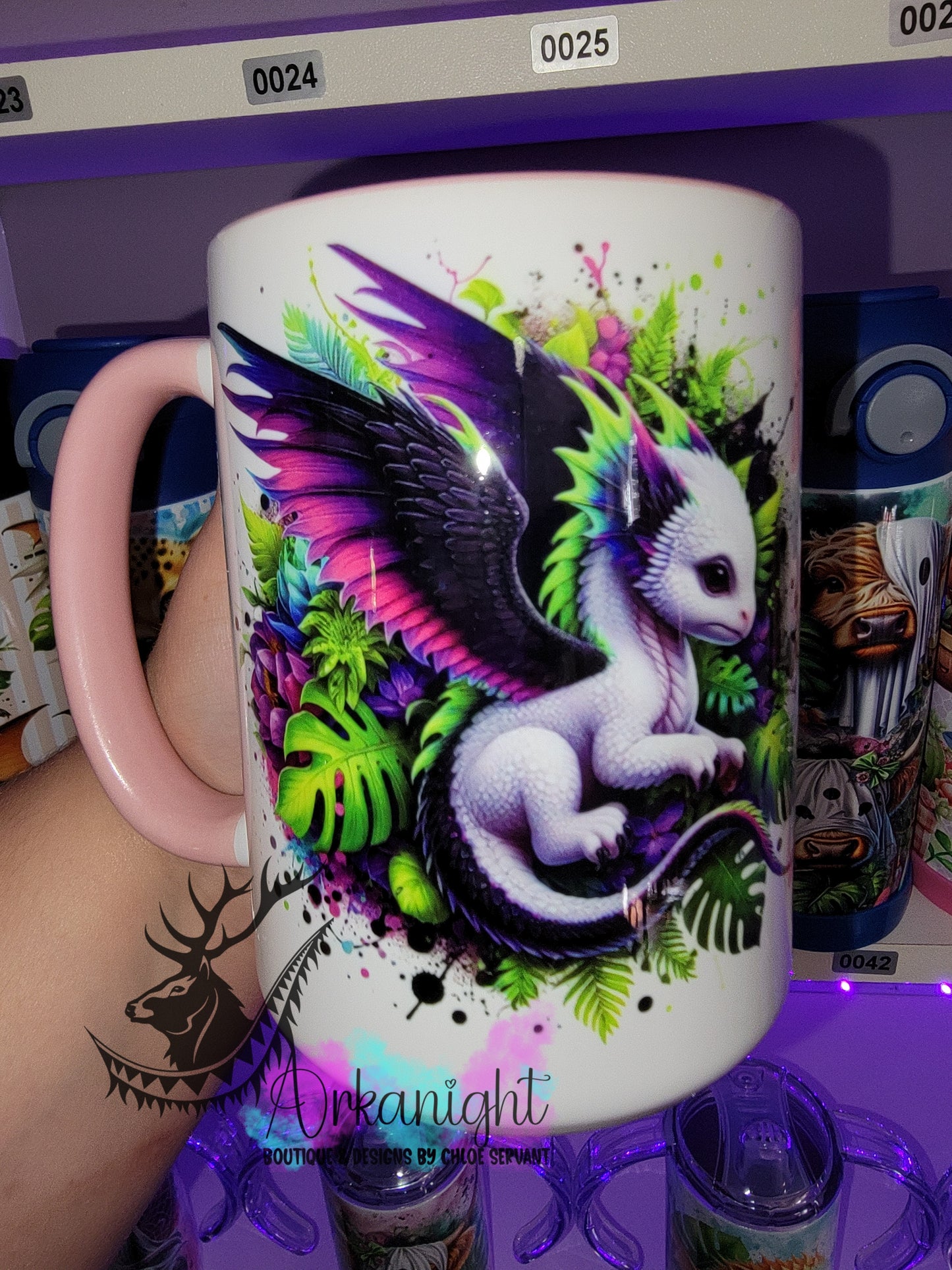 Tasse en céramique sur commande - Bébé Dragon Blanc , Noir & Rose