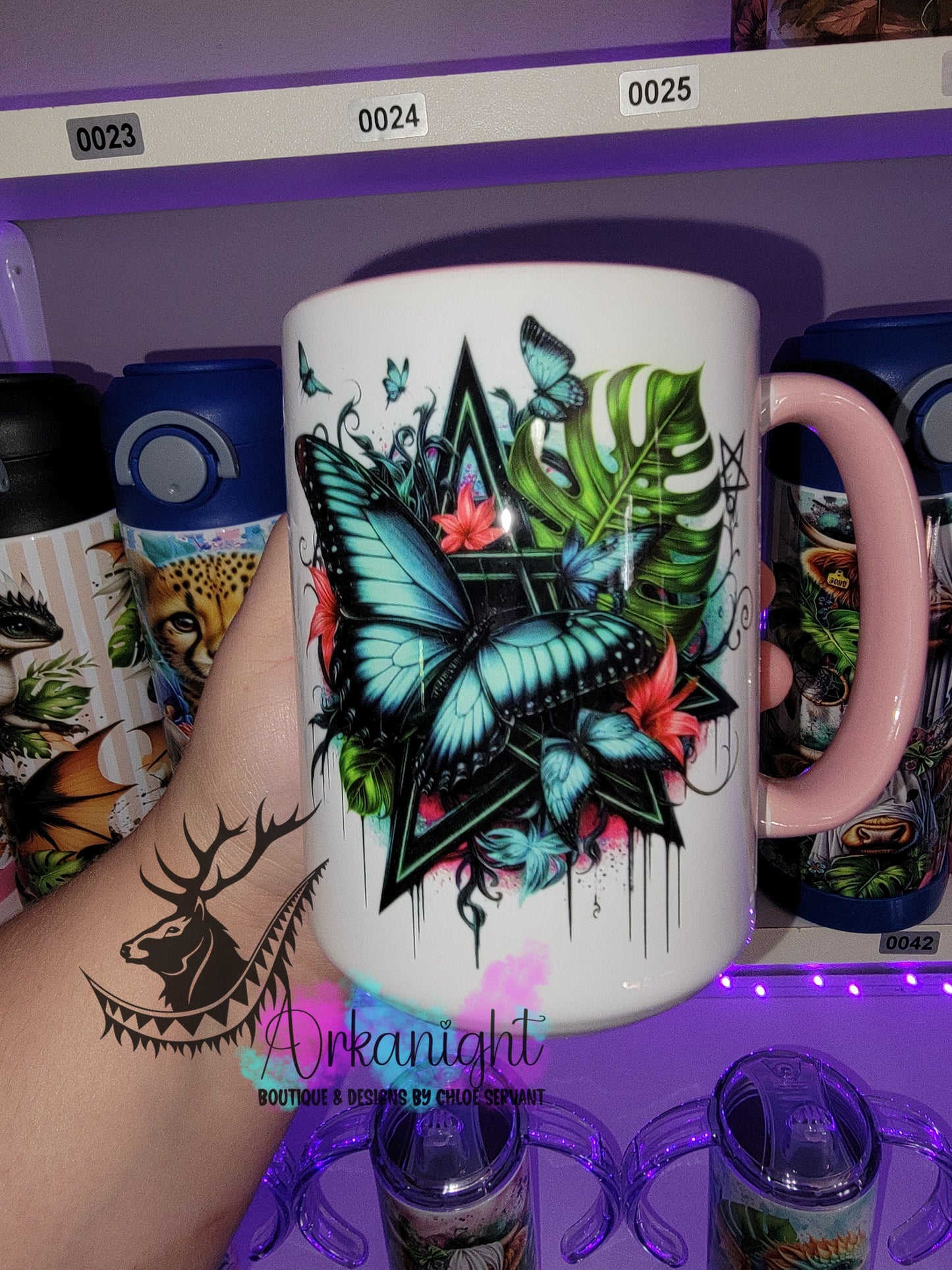 Tasse en céramique sur commande - Pentagram Turquoise Papillon