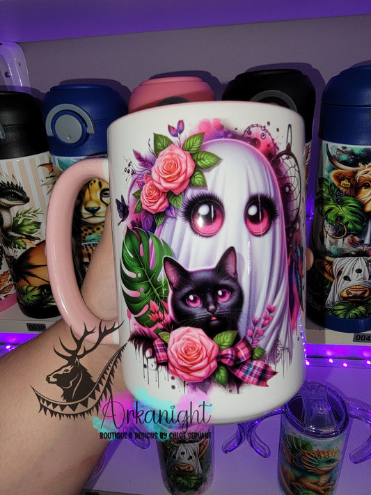 Tasse en céramique sur commande - Fantôme & Chat Noir