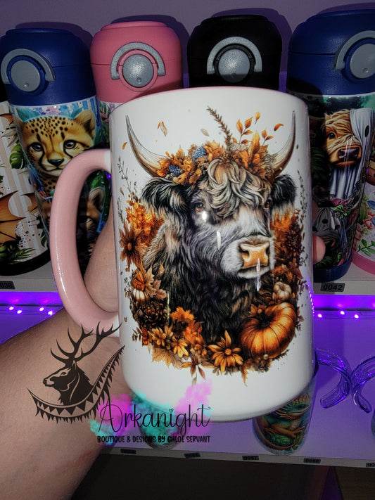Tasse en céramique sur commande - Highland Cow Grise d'automne