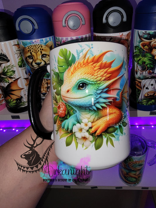 Tasse en céramique sur commande - Bébé Dragon Turquoise & Pêche 01