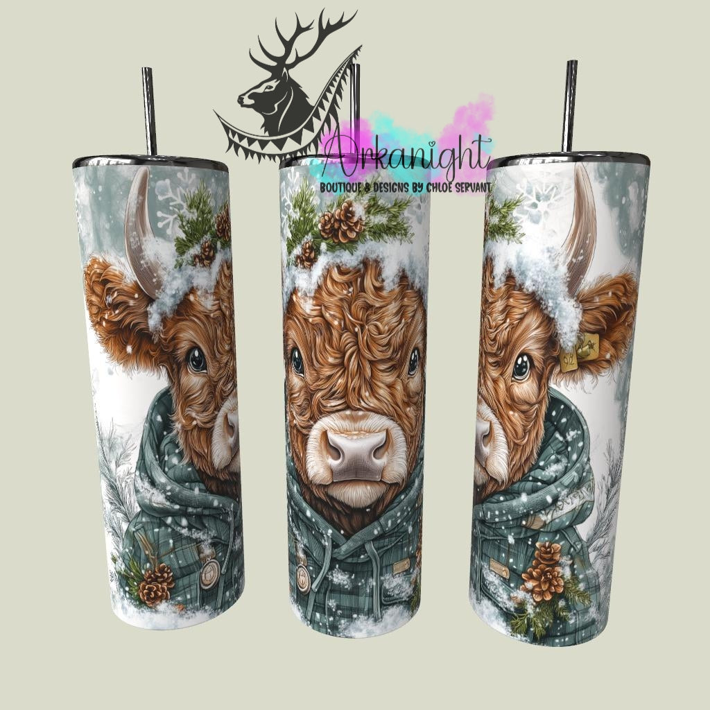 Gourde sur commande - Collection Hiver & Noël 2025  - Vache Highland Rousse - Verte