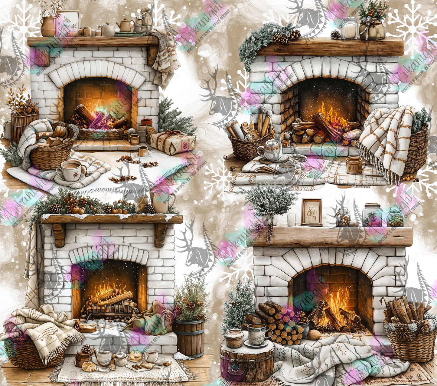 Numérique - Collection Hiver & Noël  2025 - Cheminée de Noël- Nude