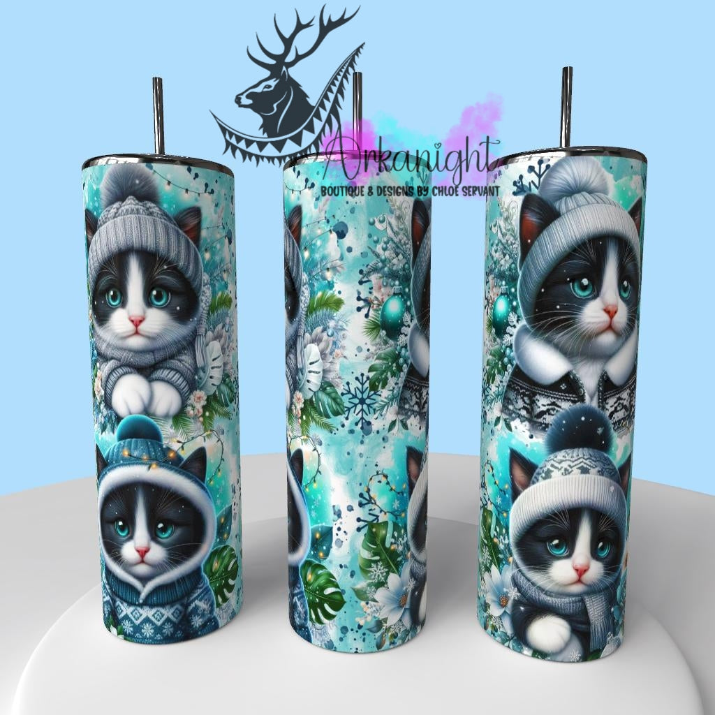 Gourde sur commande - Collection Hiver , Monstera & Chats  - Chaton Blanc & Noir