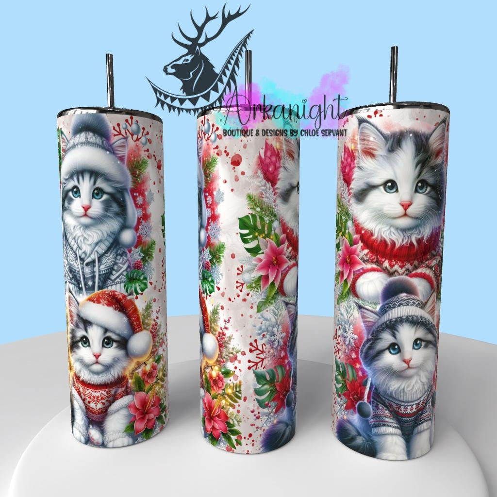 Gourde sur commande - Collection Hiver , Monstera & Chats  - Chaton Mainecoon Gris & Blanc