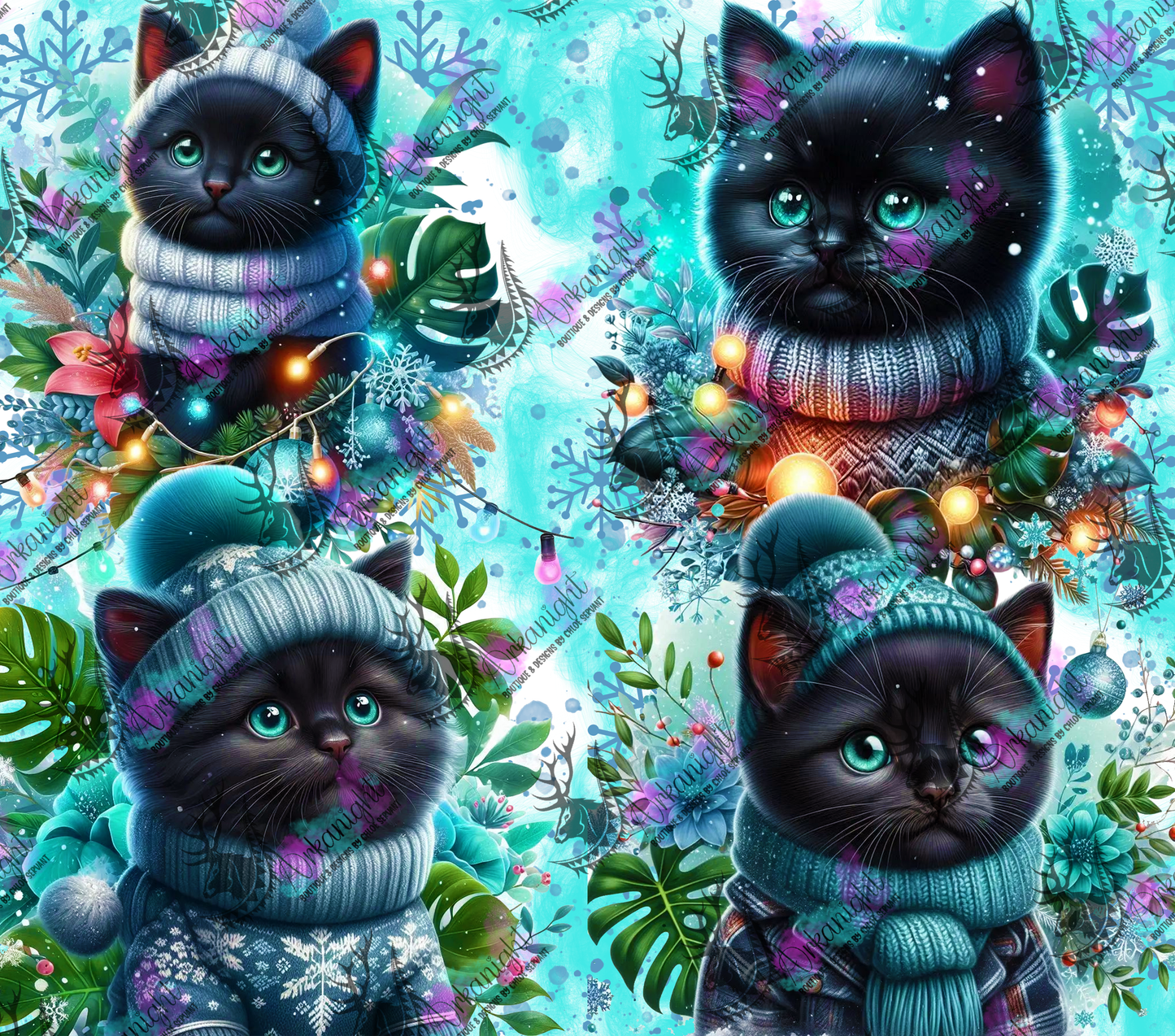 Numérique - Collection Hiver, Monstera & Chats - Chaton Noir