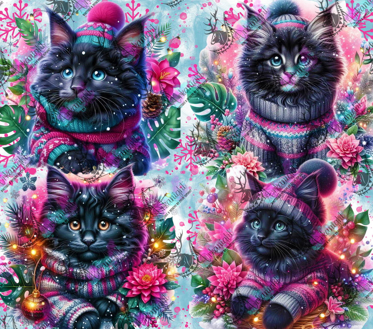 Numérique - Collection Hiver, Monstera & Chats - Chaton Mainecoon Noir