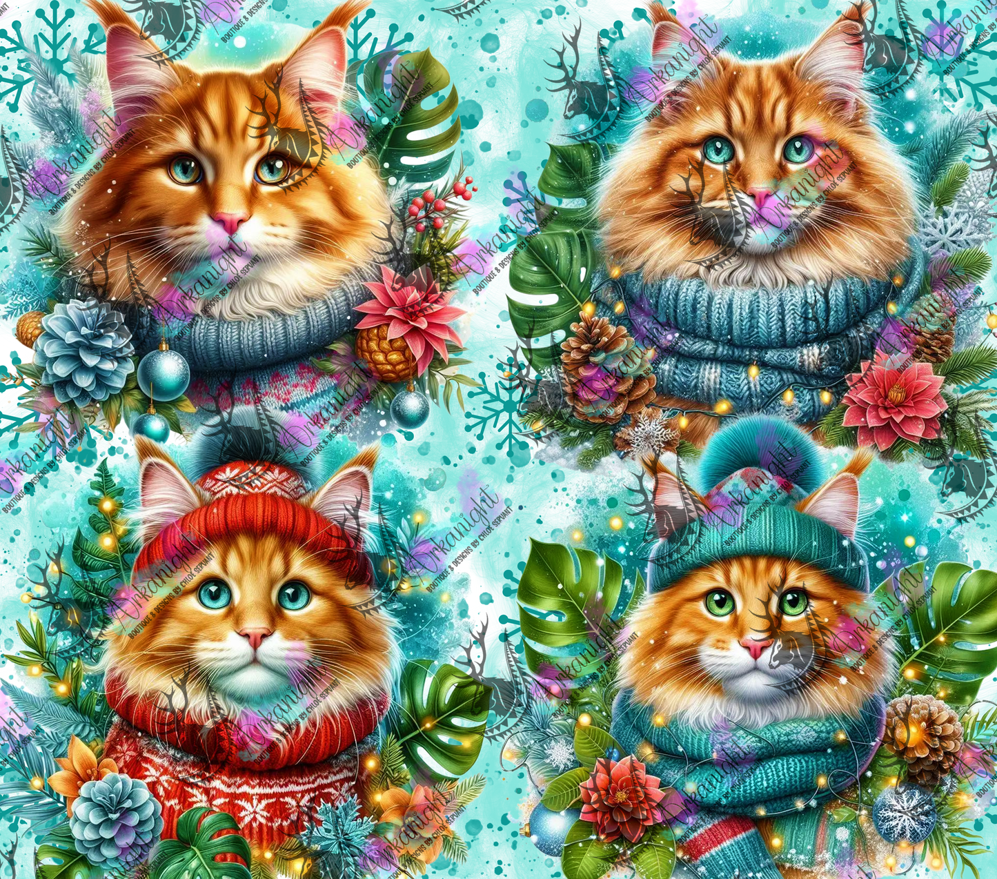 Numérique - Collection Hiver, Monstera & Chats - MaineCoon Roux