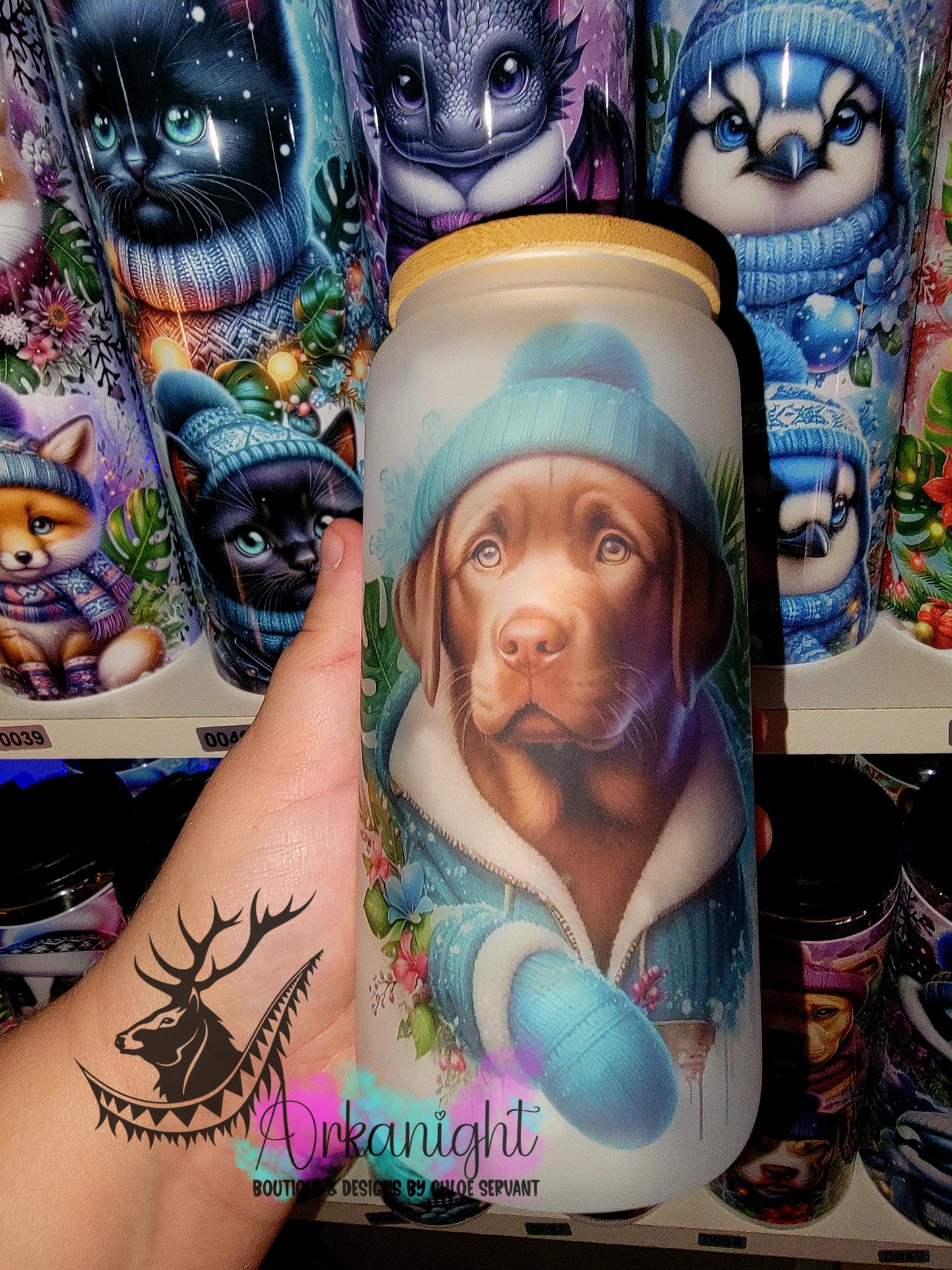 Verre en vitre givré 16oz & Couvercle en Bambou - Collection Hiver 2025 - Labrador Brun