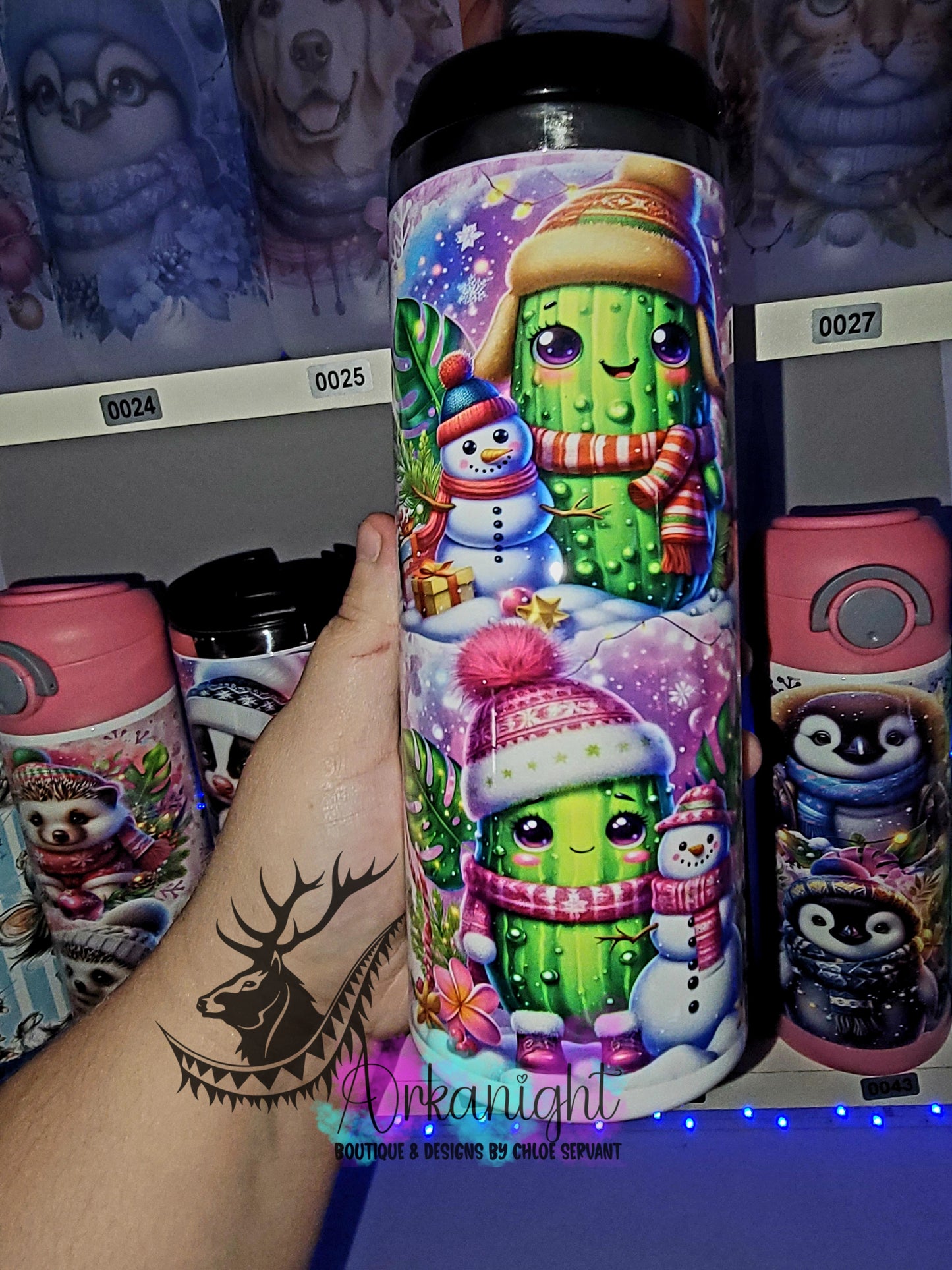 Gourde sur commande - Couvercle à café - 14 oz - Collection Hiver & Noël 2025 - Cornichons & bonhomme de neige