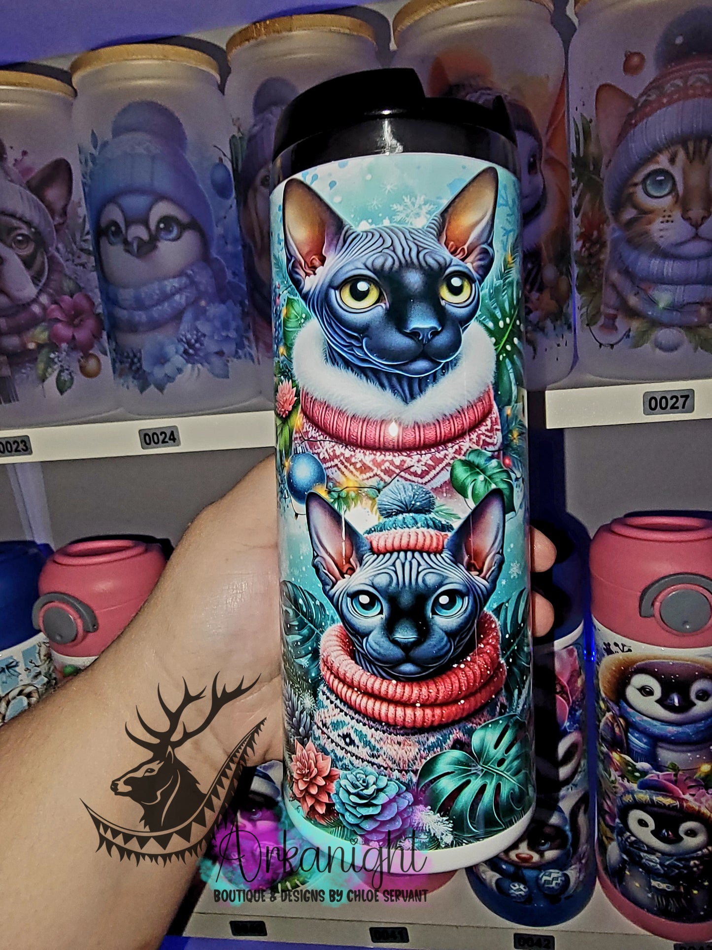Gourde sur commande - Couvercle à café - 14 oz - Collection Hiver & Noël 2025 - Sphynx Noir