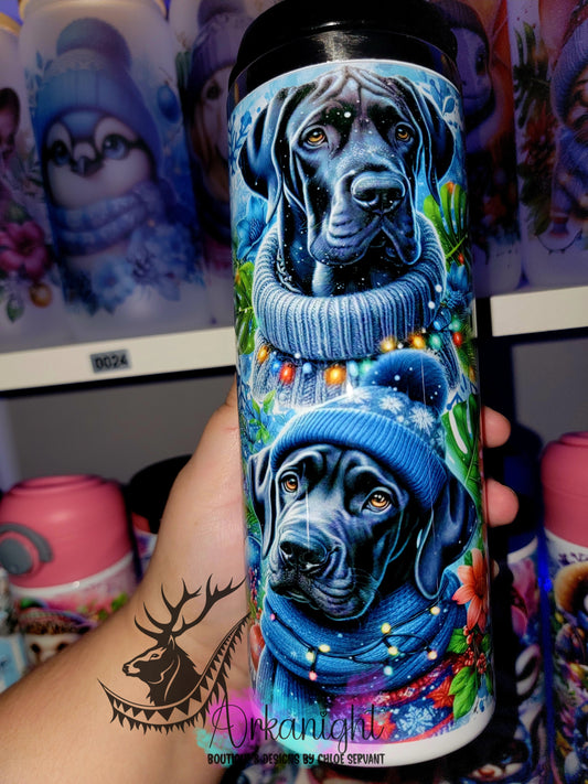 Gourde sur commande - Couvercle à café - 14 oz - Collection Hiver & Noël 2025 - Grand Danois Noir