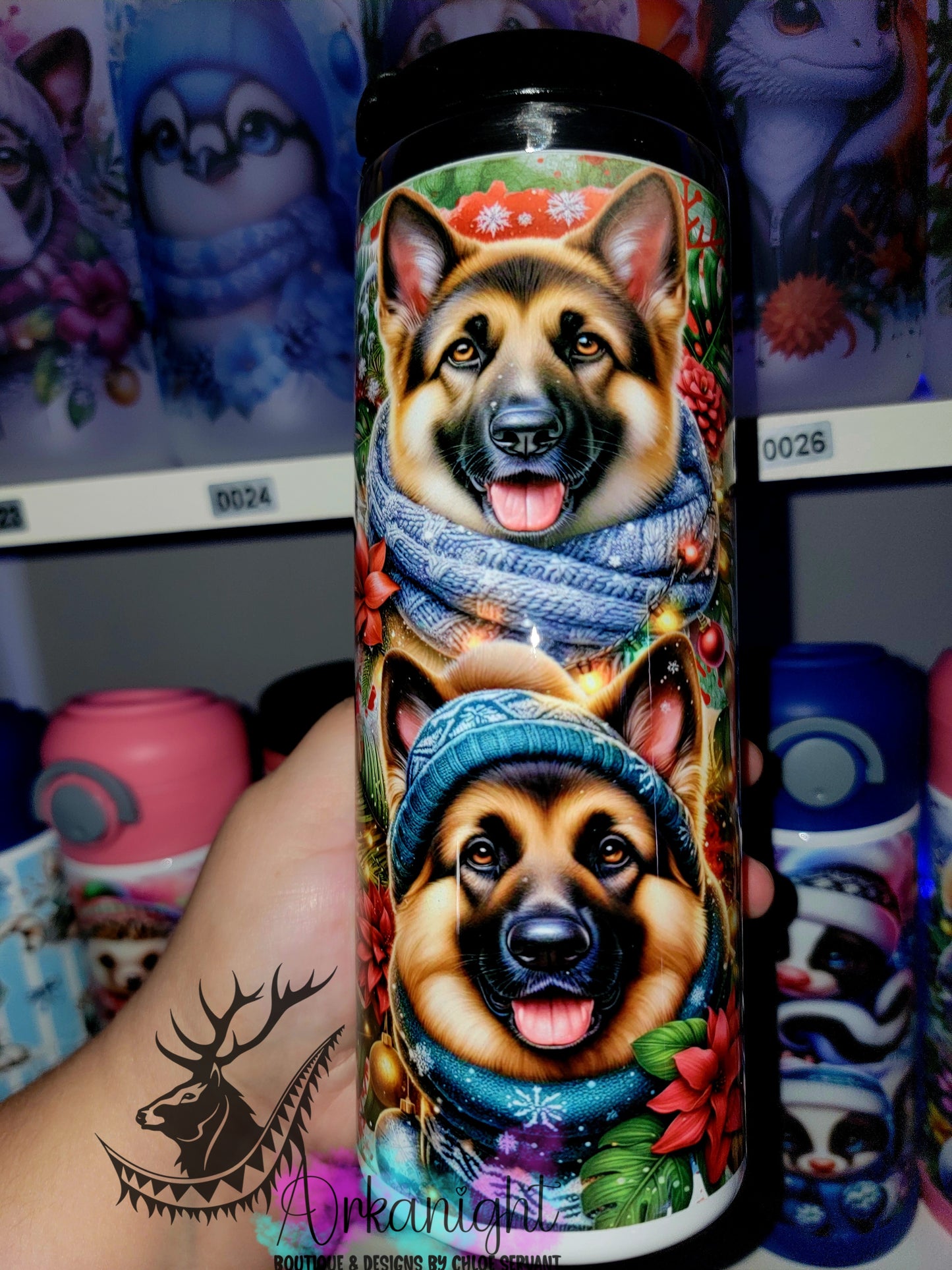 Gourde sur commande - Couvercle à café - 14 oz - Collection Hiver & Noël 2025 - Berger Allemand