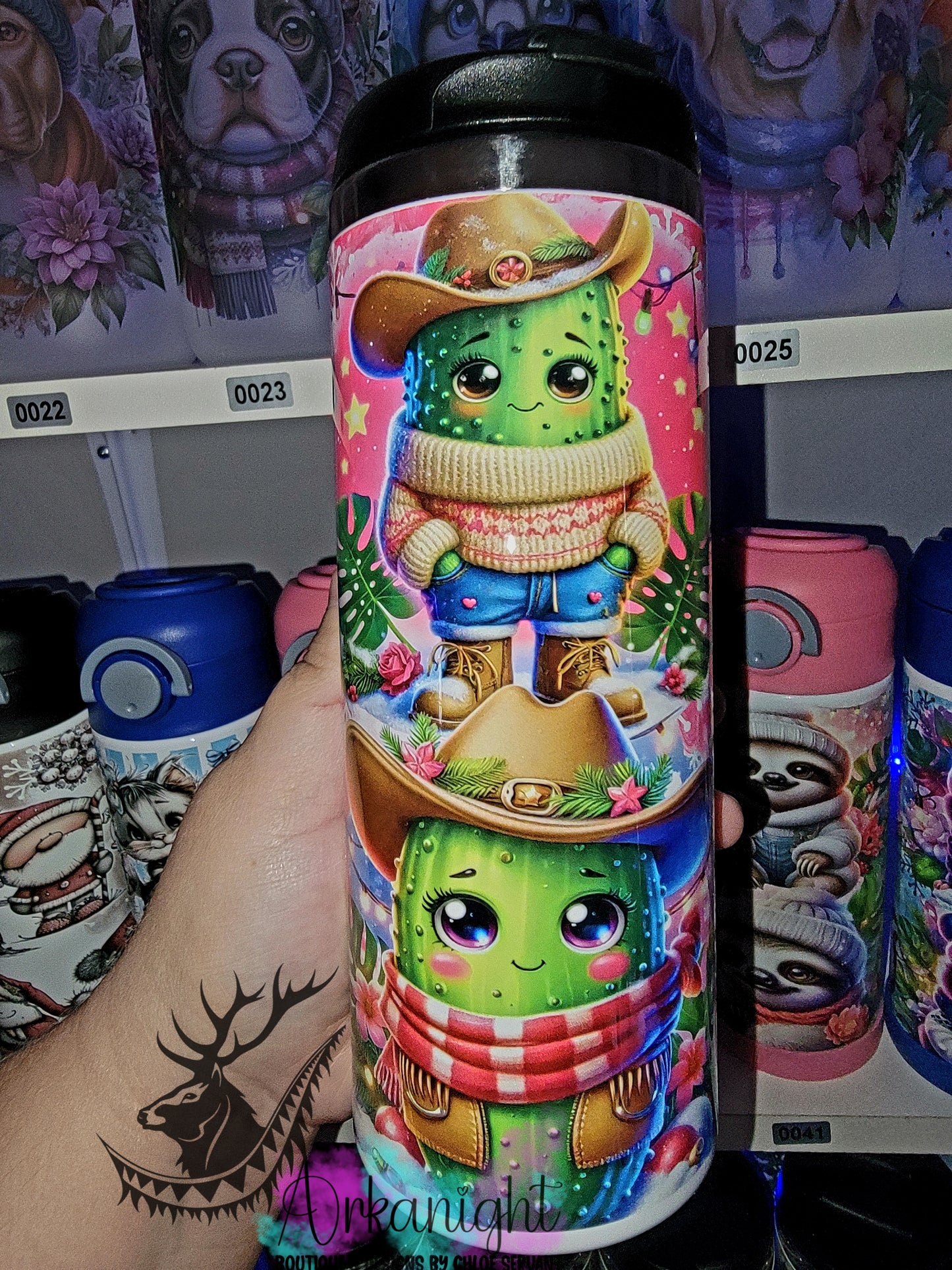 Gourde sur commande - Couvercle à café - 14 oz - Collection Hiver & Noël 2025 - Cornichons Cowgirl de Noël