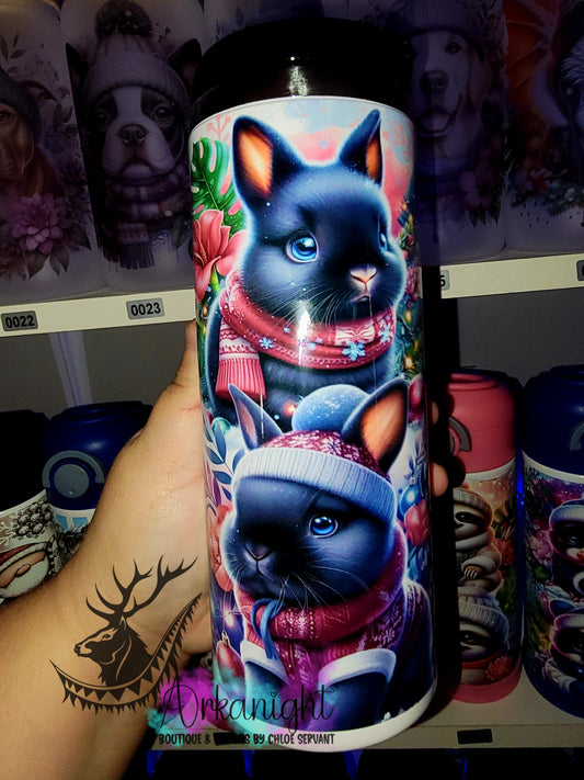 Gourde sur commande - Couvercle à café - 14 oz - Collection Hiver & Noël 2025 - Lapin Noir