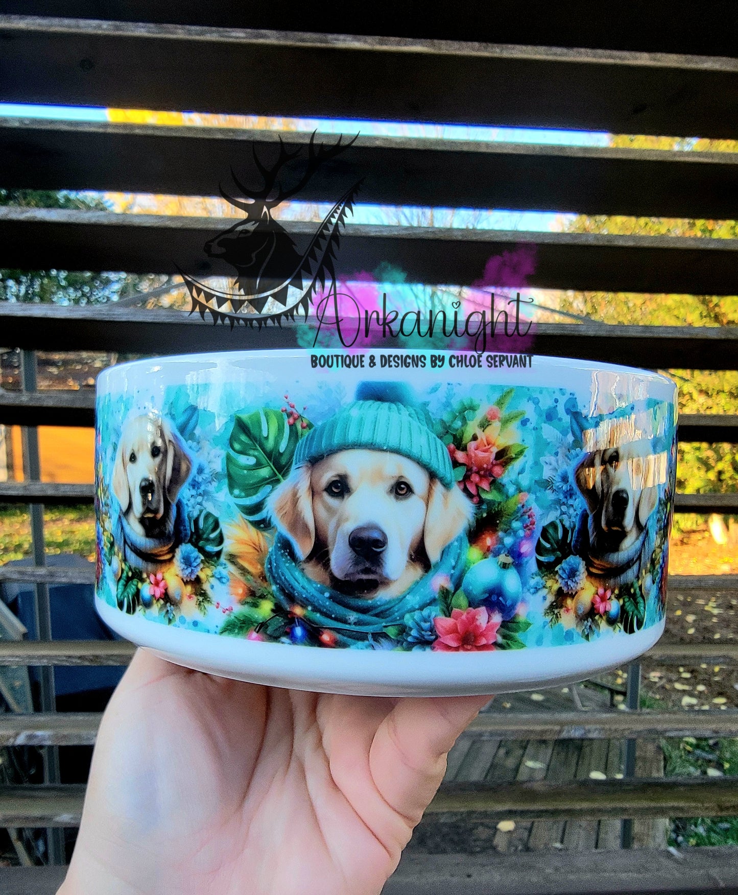 Gamelle en céramique sur commande - Collection Hiver & Noël 2025 - Golden Retriever