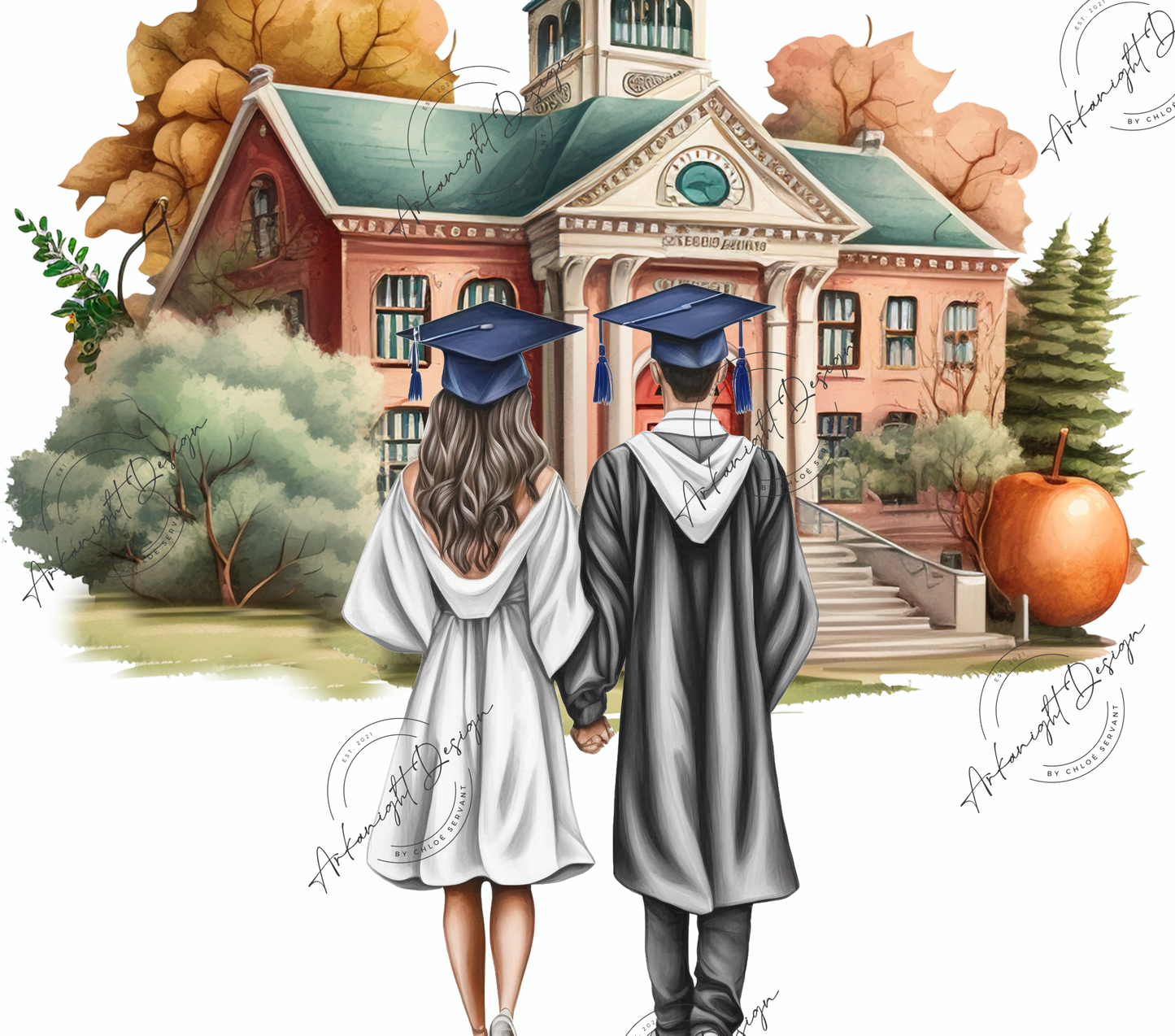 Graduation- couple- version peau blanche-toge bleu